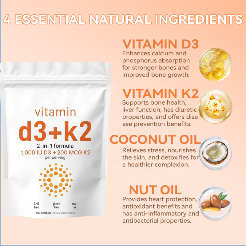 ACORN Multi Vitamin D3k2 Supplement Capsules Softgel with Coconut Oil Strong Joint Support Calcium Vitamin D3 K2 Softgel Capsule