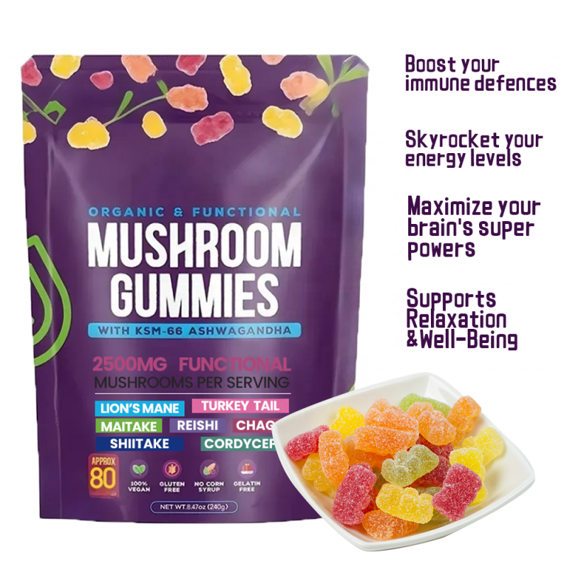 ACORN Sugar Free Vegan Ashwagandha Reishi Lion's Mane Mushroom Gummy Immunity Enhancement 8 in 1 Mushroom Gummies