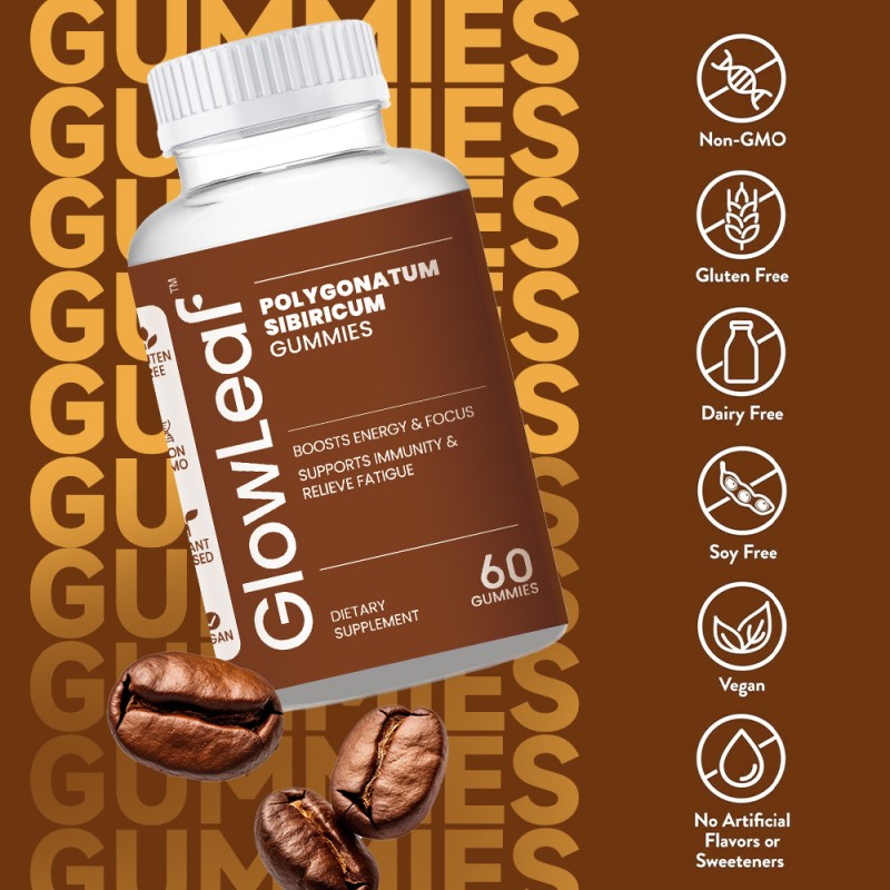 Glowleaf Vegan Polygonatum Sibiricum Gummies Energy Boost Gummies Herbal Supplements Gummies
