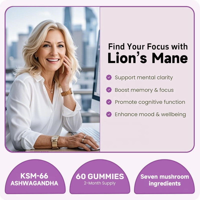 ACORN Sugar Free Vegan Ashwagandha Reishi Lion's Mane Mushroom Gummy Immunity Enhancement 8 in 1 Mushroom Gummies