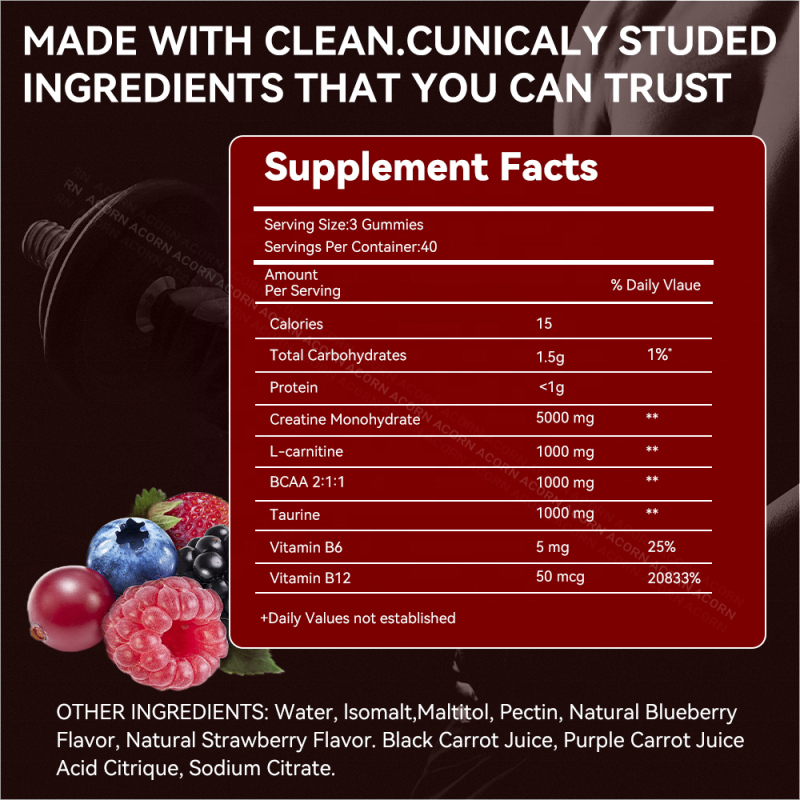 ACORN Creatine Gummy Strawberry Blueberry Flavor Endurance Enhancement Gummies Supplement Muscle Support Creatine Gummies