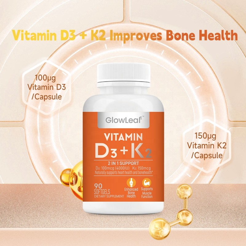 GlowLeaf Healthy Care D3 K2 Softgel Capsule 2 in 1 Vitamin D3 K2 Softgels Capsules Supplement Vitamin D3 K2 Capsule Softgel