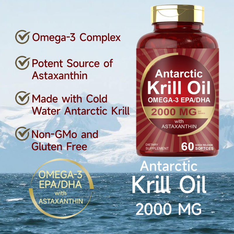 Acorn OEM 2000mg Omega-3 Astaxanthin Soft Gel Antioxidant EPA DHA Heart Joint Support Antarctic Krill Oil Softgels