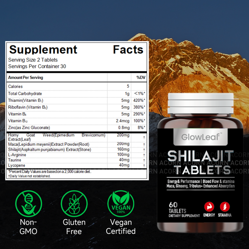 GlowLeaf Shilajit Pure Tablet Shilajit Naturel Shilajit Resin Tablets Herbal Supplement