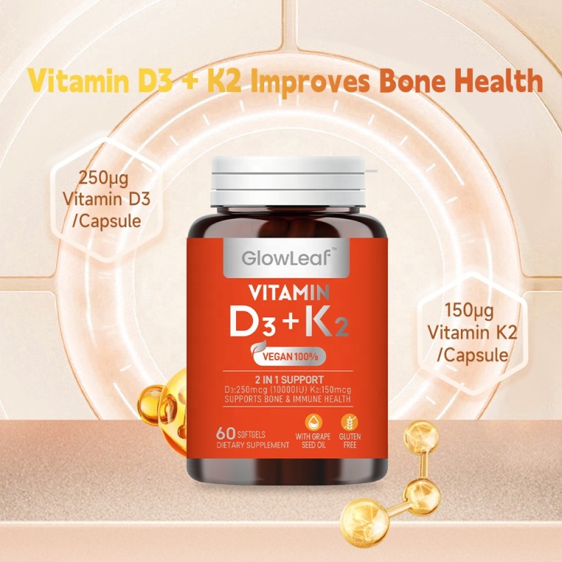 Organic Vitamin D3 K2 Softgel 10000 IU Vitamin D3+K2 Vegan Health Promotes Healthy Muscle Multivitamin Capsules Softgel
