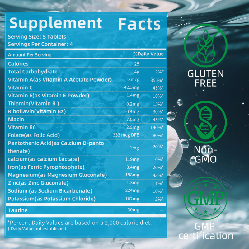 ACORN Hydration Electrolyte Tablets Fruity Flavors Energy Support Drinks Electrolytes Effervescent Tablet