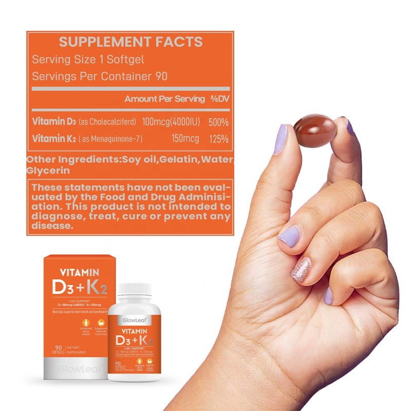 GlowLeaf Healthy Care D3 K2 Softgel Capsule 2 in 1 Vitamin D3 K2 Softgels Capsules Supplement Vitamin D3 K2 Capsule Softgel