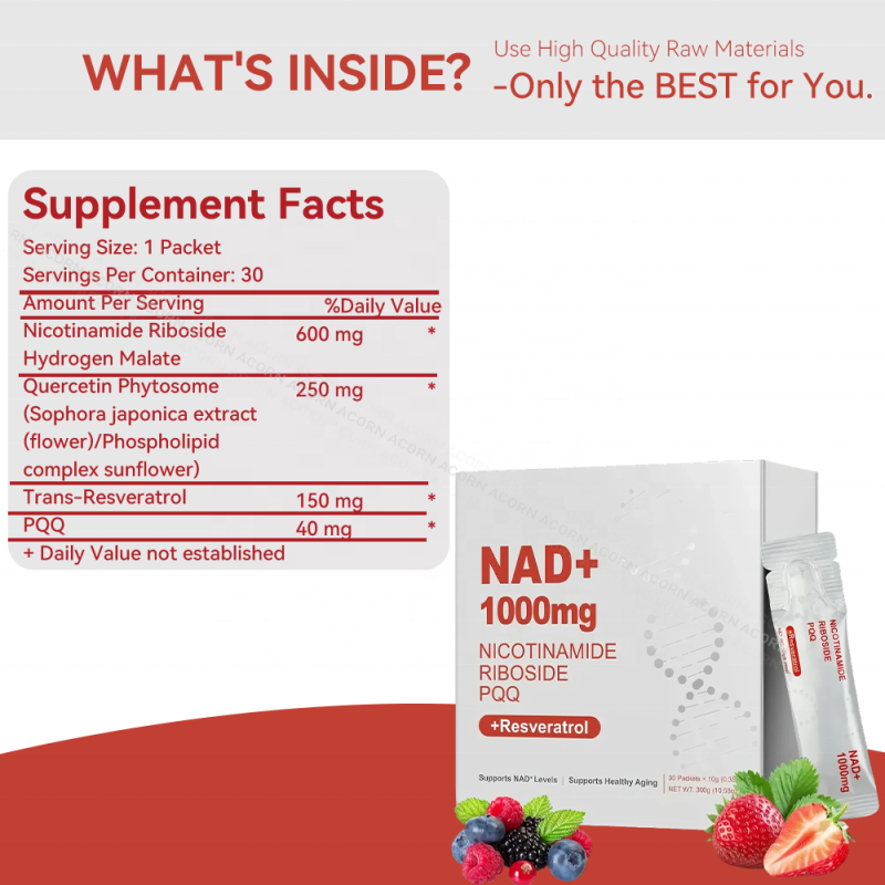 ACORN Private Label NAD Supplements Beverage Energy Support Berry Flavor NAD+ 1000mg Nicotinamide Drink for Adult