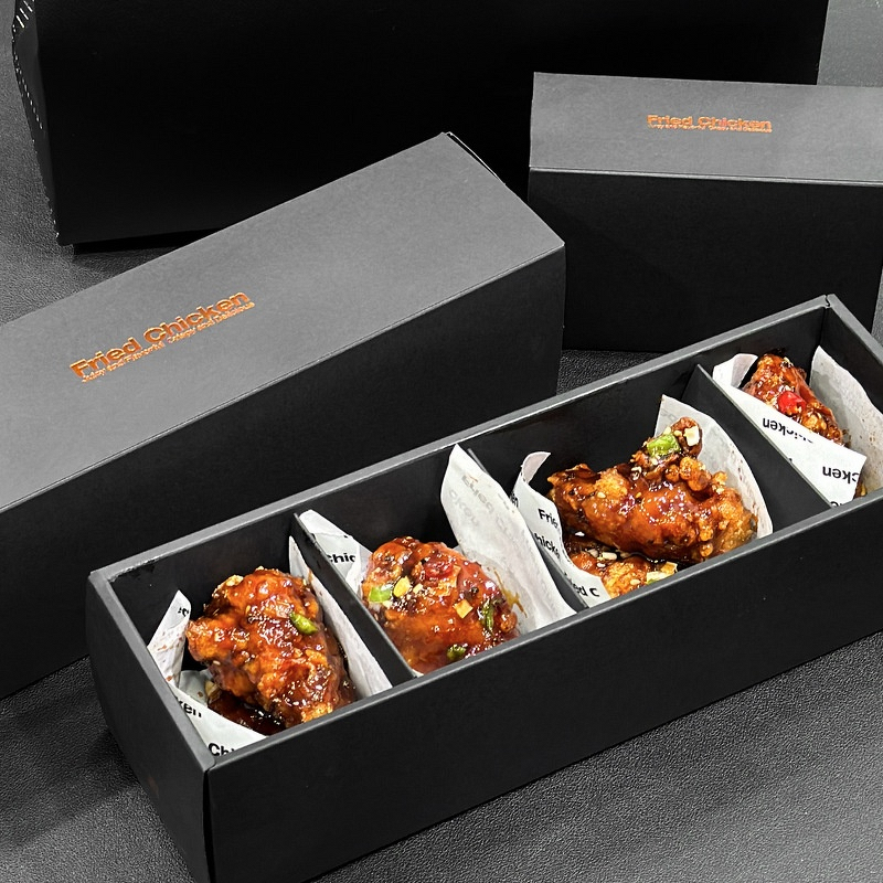 Black Cardboard Box Factory - OEM High-End Take-Out Korean Fried Chicken Box