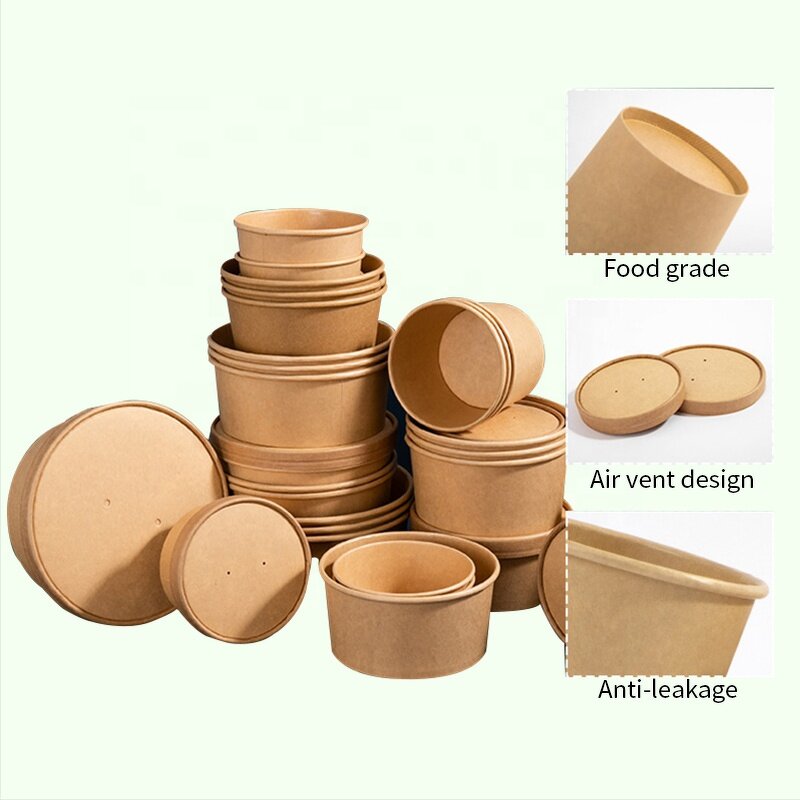 Biodegradable Soup Bowl Supplier - OEM Food Grade Kraft Lid Rice Noodle Bowl