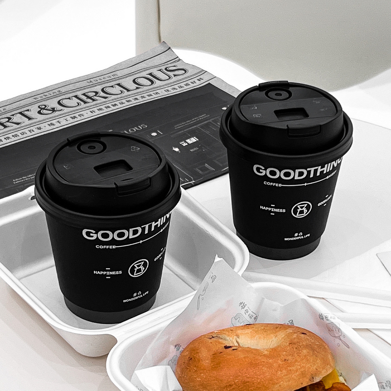 Double Wall Paper Cups Manufacturer - OEM All Black Craft Eco-Friendly Compostable