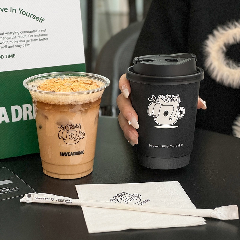 Single Wall Craft Paper Cup Supplier - OEM Trendy Printed Lid Cold Drinks Takeaway