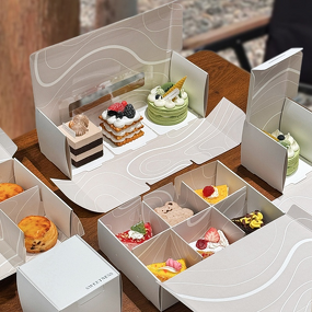 Silver Egg Tart Packaging Supplier - OEM Exquisite French Puff Dessert Folders