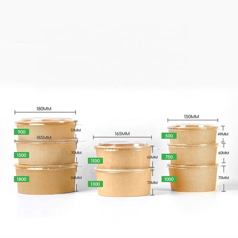 Eco Lunch Boxes Supplier - OEM 750-1300ml Kraft Paper Salad Bowl with Lid