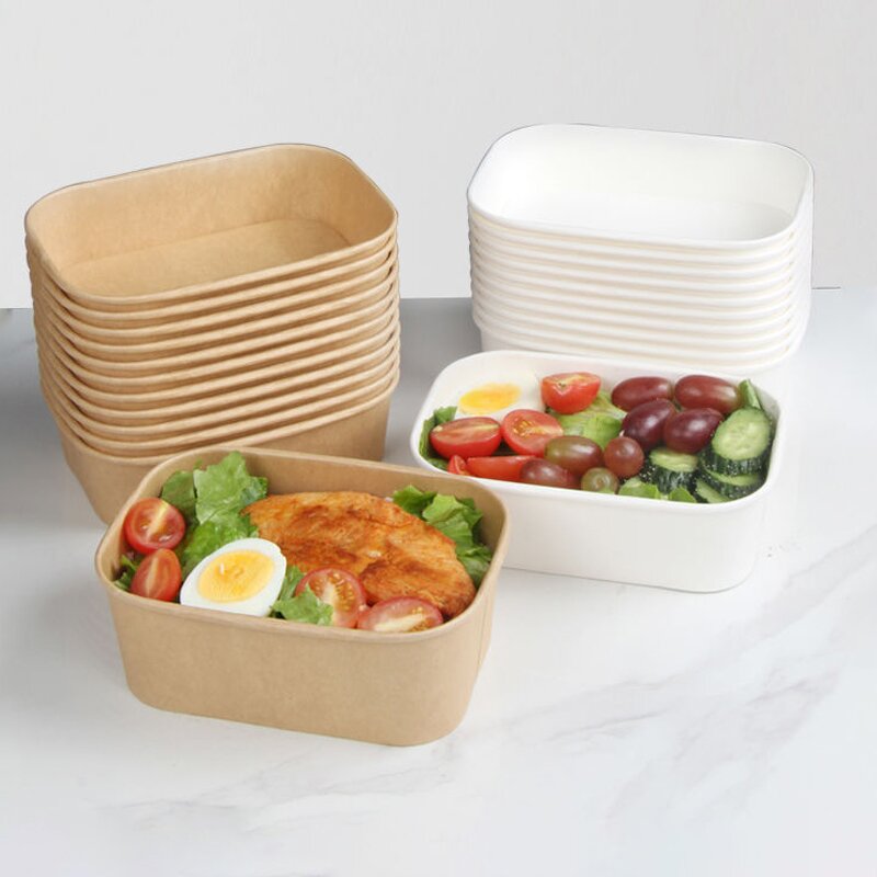 Takeaway Food Containers Factory - OEM Custom Rectangle Paper Salad Container
