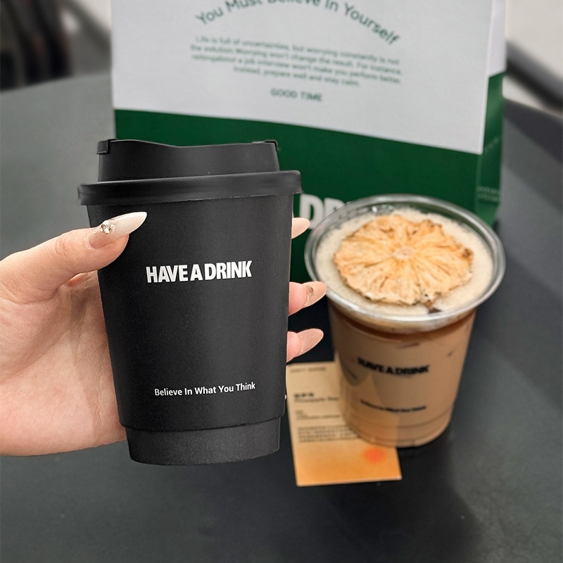 Single Wall Craft Paper Cup Supplier - OEM Trendy Printed Lid Cold Drinks Takeaway