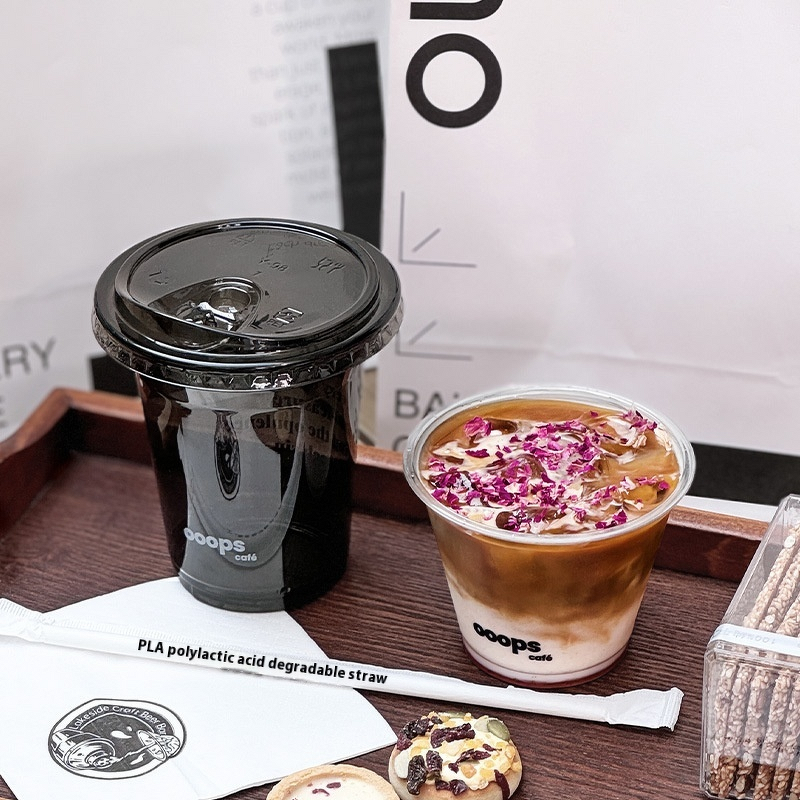 Black Iced Coffee Cup Factory - OEM Disposable Single Wall Thickened PET American