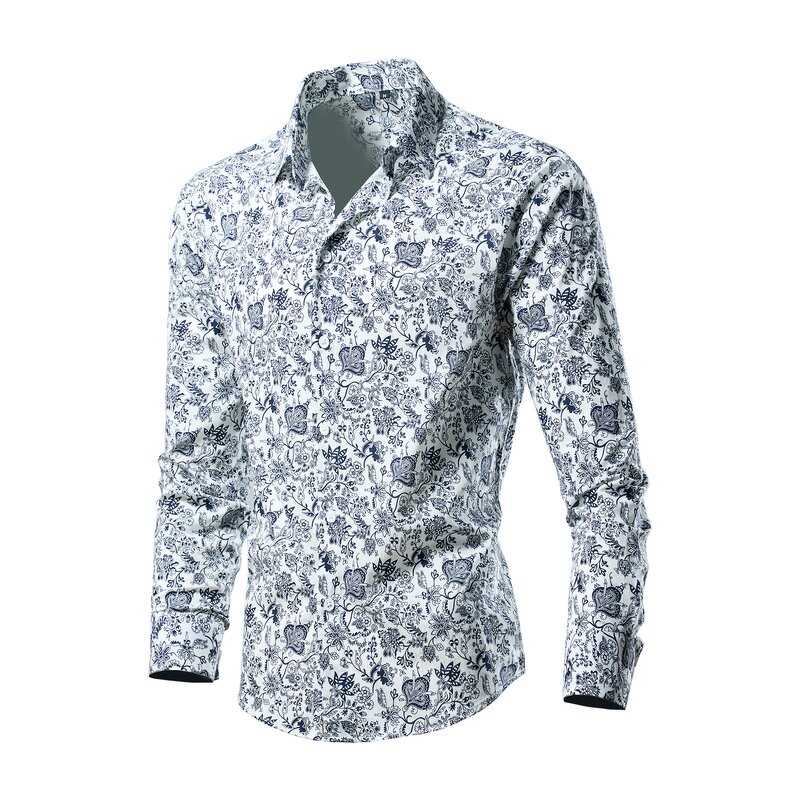 Men's Shirt Factory - OEM Fashion Floral Printed Polo Collar Long