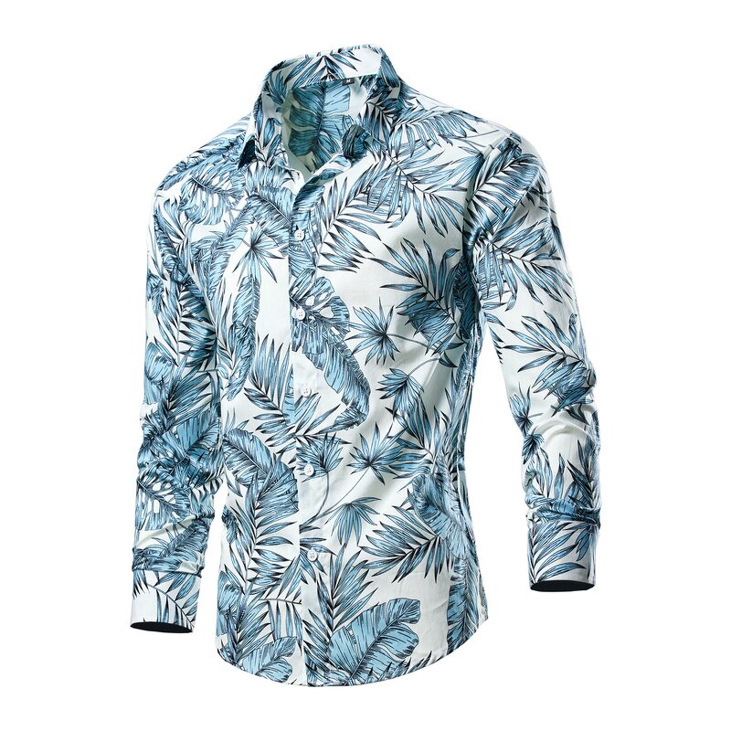 Men's Shirt Factory - OEM Fashion Floral Printed Polo Collar Long