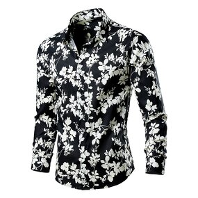 Men's Shirt Factory - OEM Fashion Floral Printed Polo Collar Long