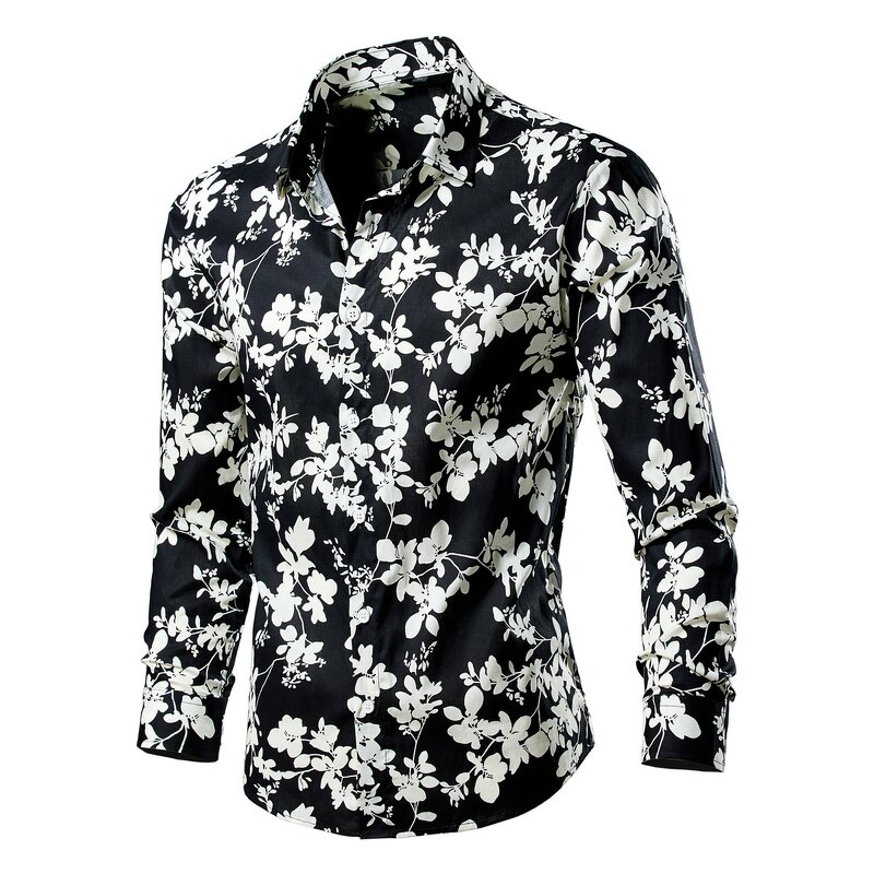 Men's Shirt Factory - OEM Fashion Floral Printed Polo Collar Long