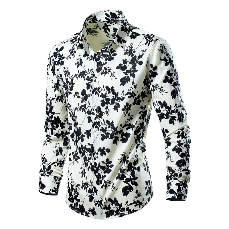 Men's Shirt Factory - OEM Fashion Floral Printed Polo Collar Long