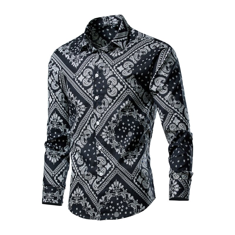 Men's Shirt Factory - OEM Fashion Floral Printed Polo Collar Long