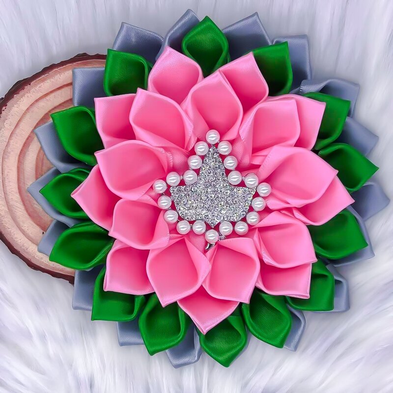 Silk Flower Brooch Manufacturer - OEM Cute Pink Green Alpha IVY