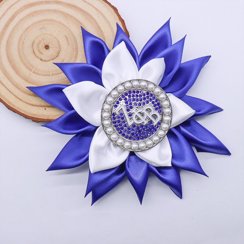 Sorority Brooch Factory - OEM Factory Direct Blue White Satin