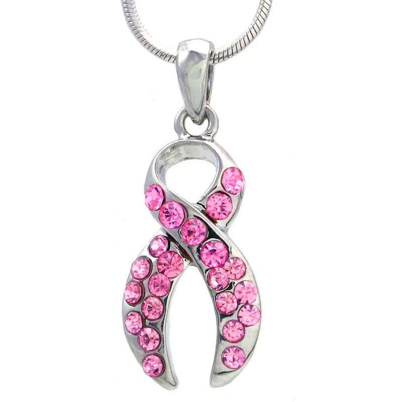 Breast Cancer Necklace Manufacturer - OEM Metal Sparking Pink Ribbon