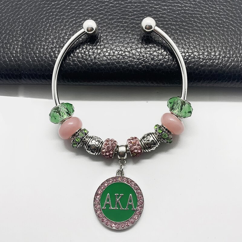 Sorority Bangle Manufacturer - OEM Ready to Ship Pink Green Beaded