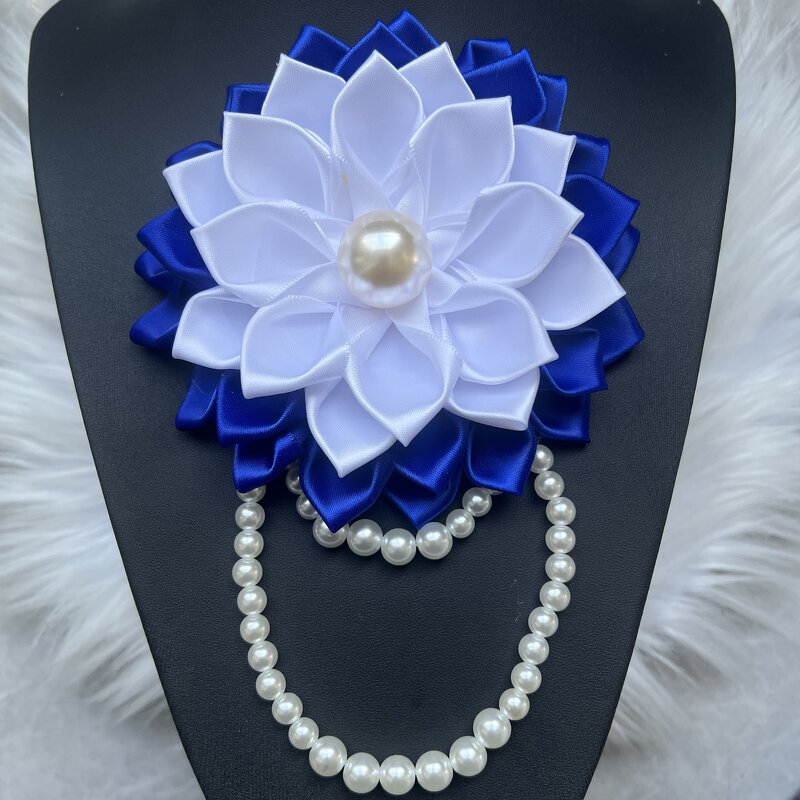 Ribbon Flower Brooch Manufacturer - OEM Fancy Pearl Chain Decorated
