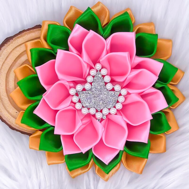 Silk Flower Brooch Manufacturer - OEM Cute Pink Green Alpha IVY