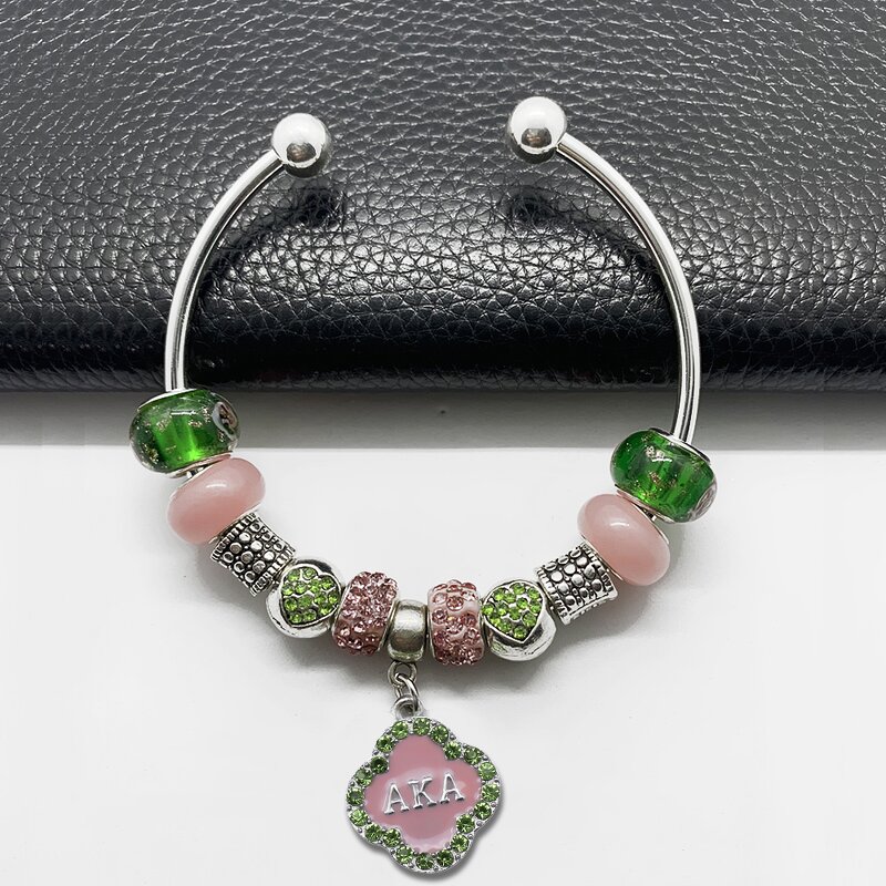 Sorority Bangle Manufacturer - OEM Ready to Ship Pink Green Beaded