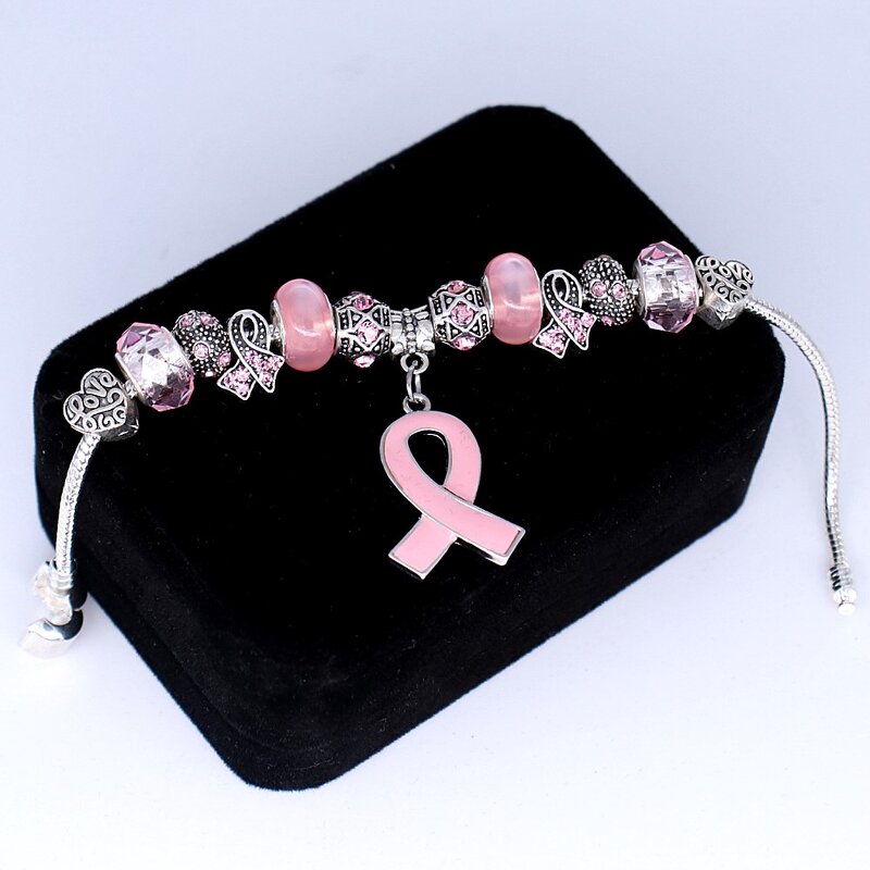 Breast Cancer Bracelet Manufacturer - OEM Custom Pink Enamel Ribbon