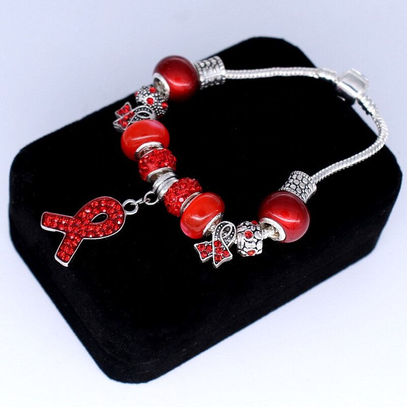 AIDS Awareness Bracelet Factory - OEM Red Crystal Ribbon Charm