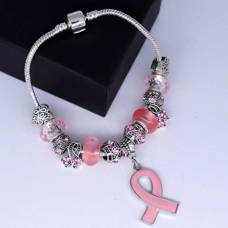 Breast Cancer Bracelet Manufacturer - OEM Custom Pink Enamel Ribbon
