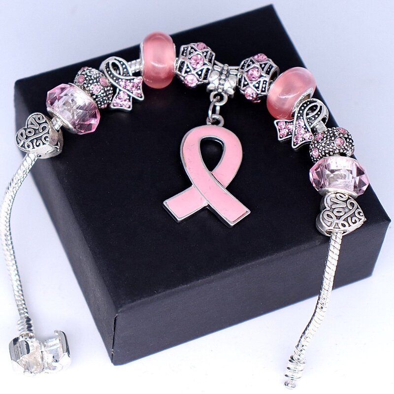 Breast Cancer Bracelet Manufacturer - OEM Custom Pink Enamel Ribbon