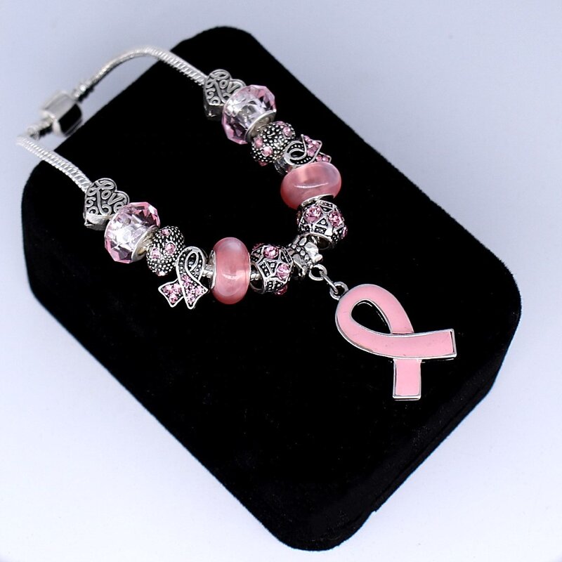 Breast Cancer Bracelet Manufacturer - OEM Custom Pink Enamel Ribbon
