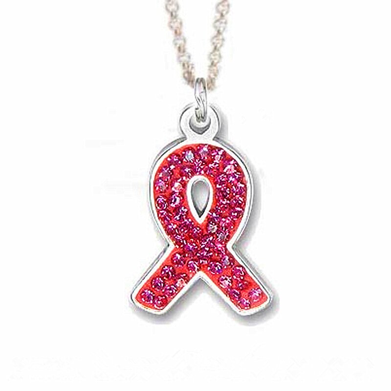 Breast Cancer Necklace Manufacturer - OEM Metal Sparking Pink Ribbon