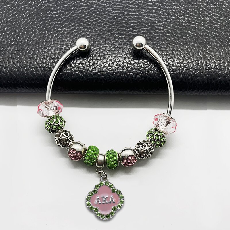 Sorority Bangle Manufacturer - OEM Ready to Ship Pink Green Beaded