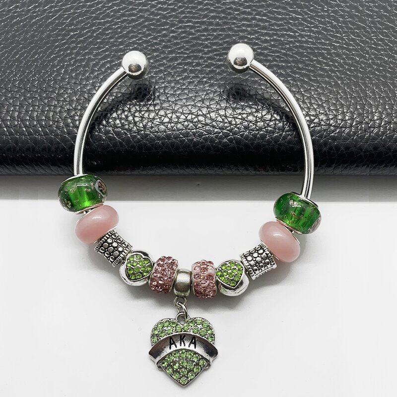 Sorority Bangle Manufacturer - OEM Ready to Ship Pink Green Beaded