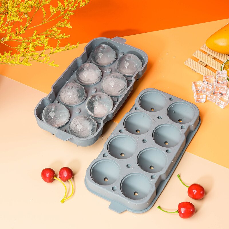 Ice Cube Mold Supplier - OEM 8 Grid Round Silicone with Easy Release Lid