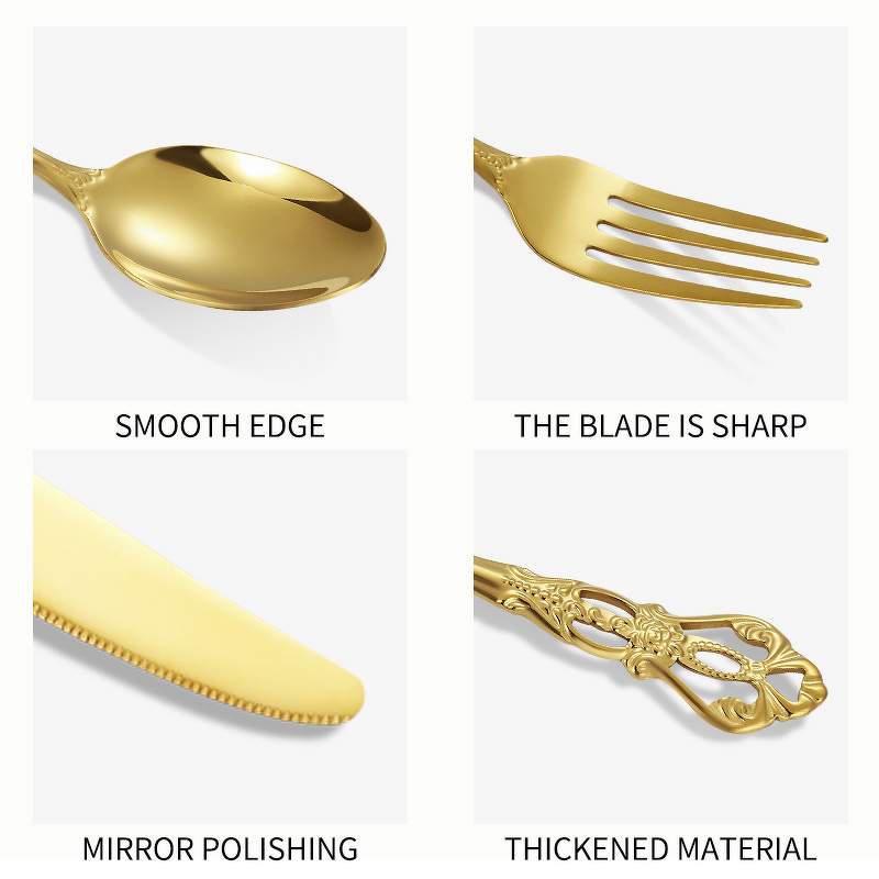 Gold Flatware Set Factory - OEM Stainless Steel Vintage Royal Design Disposable