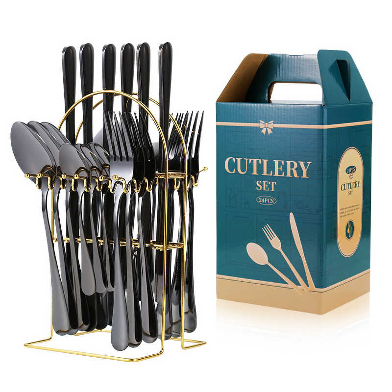 Stainless Steel Cutlery Set Factory - OEM 24-Piece Disposable with Stand Gifts