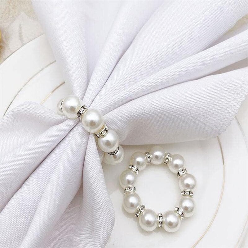 Pearl Rhinestone Napkin Rings Supplier - OEM Luxury Pink Beaded Metal Table Decor