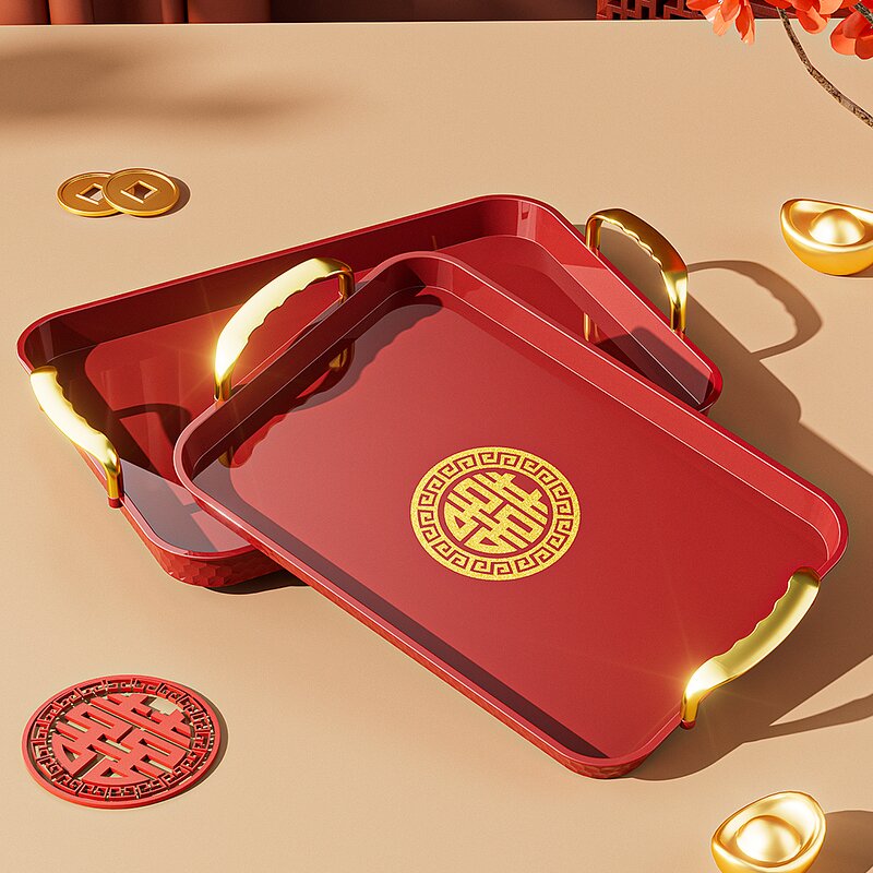 Decorative Tray Manufacturer - OEM Modern Festive Plastic with Gold Handles