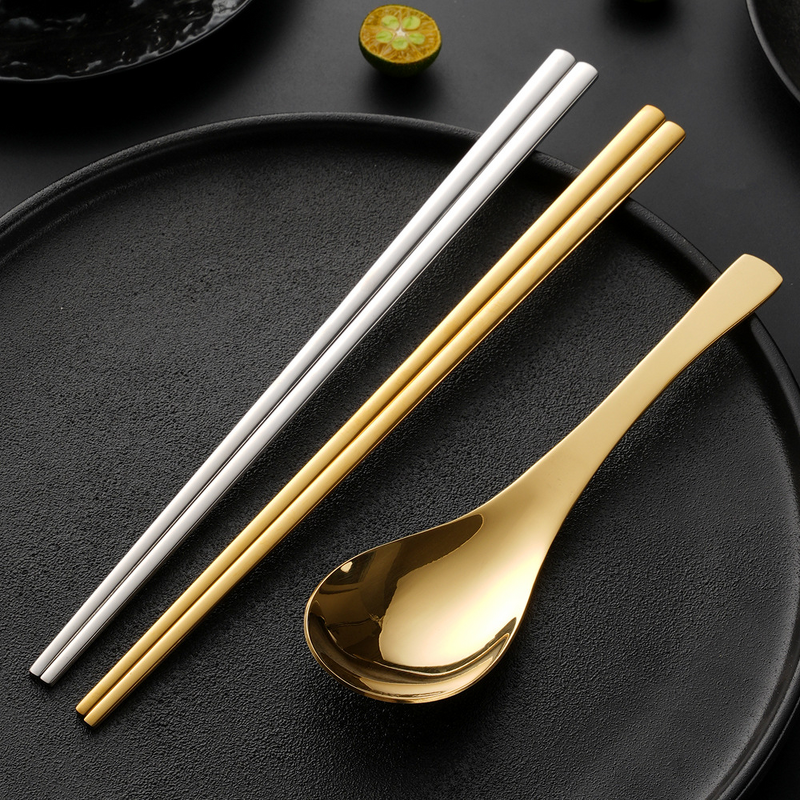 Stainless Steel Flatware Set Factory - OEM 304 Gold Spoon Korean Chopsticks Disposable