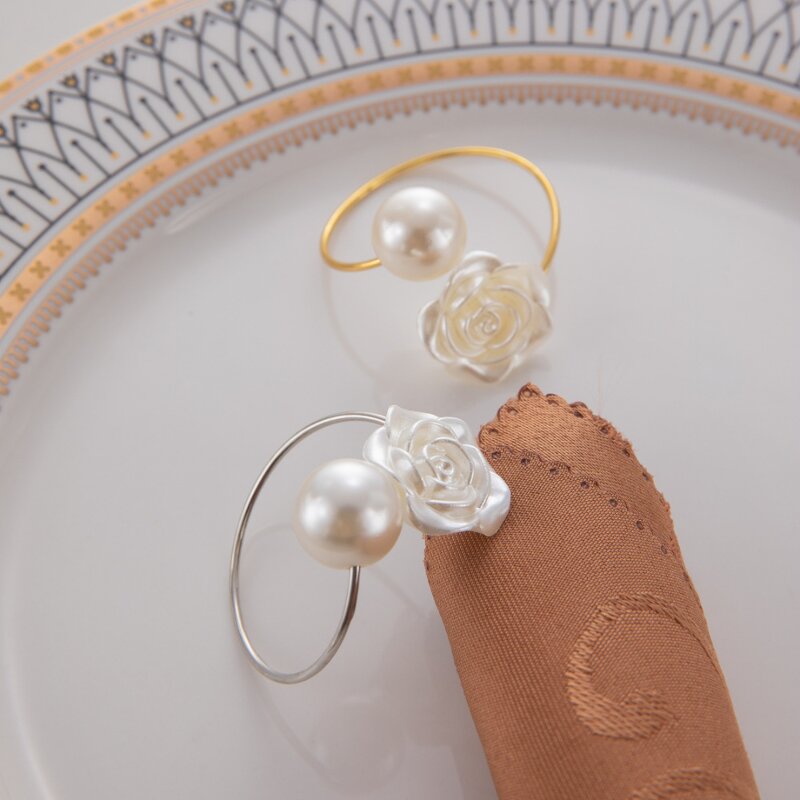 Pearl Rose Napkin Rings Factory - OEM Metal Table Decor for Weddings Banquets