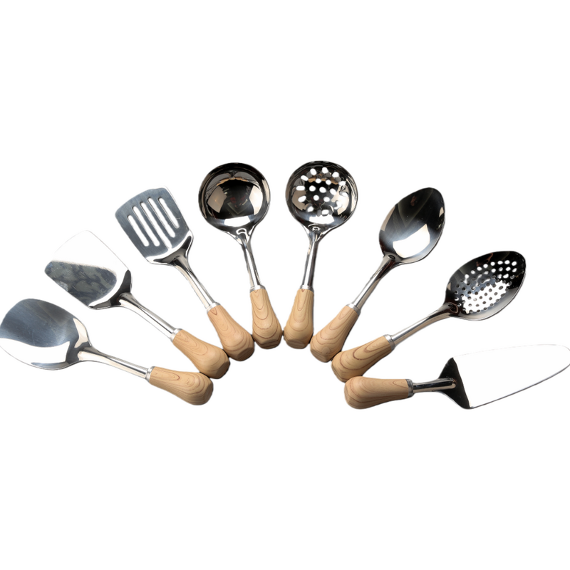 Stainless Steel Utensil Set Factory - OEM 9-Piece Plastic Handle Cooking Tools